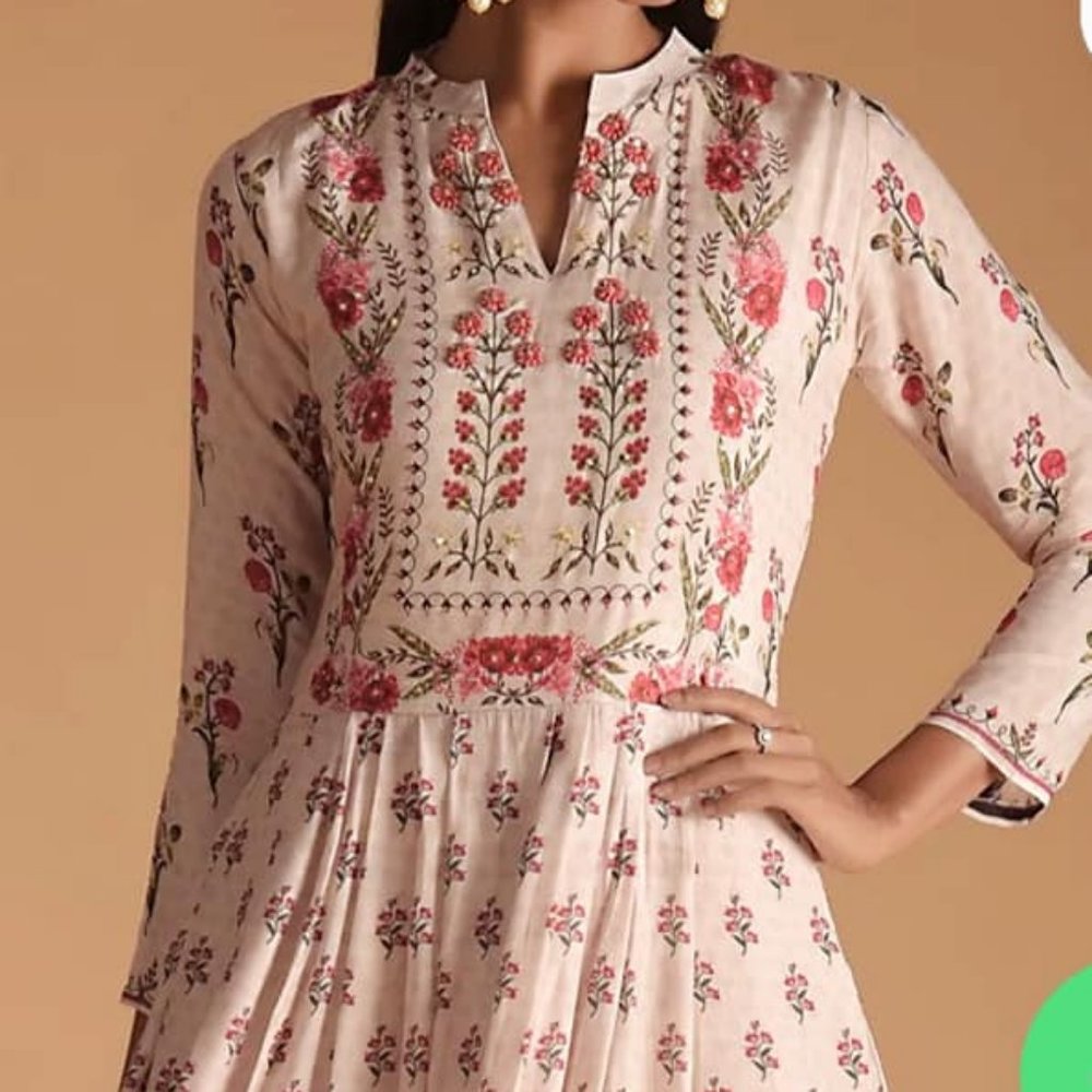 Pinkish Peach Cotton Silk Tunic With Floral Print boho maxi dress